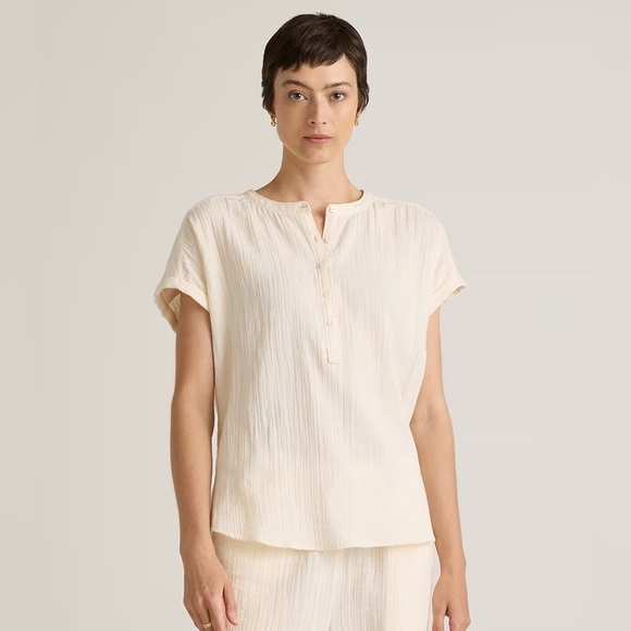 Quince 100% Organic Cotton Gauze Roll Sleeve Shirt - Picture 1 of 9